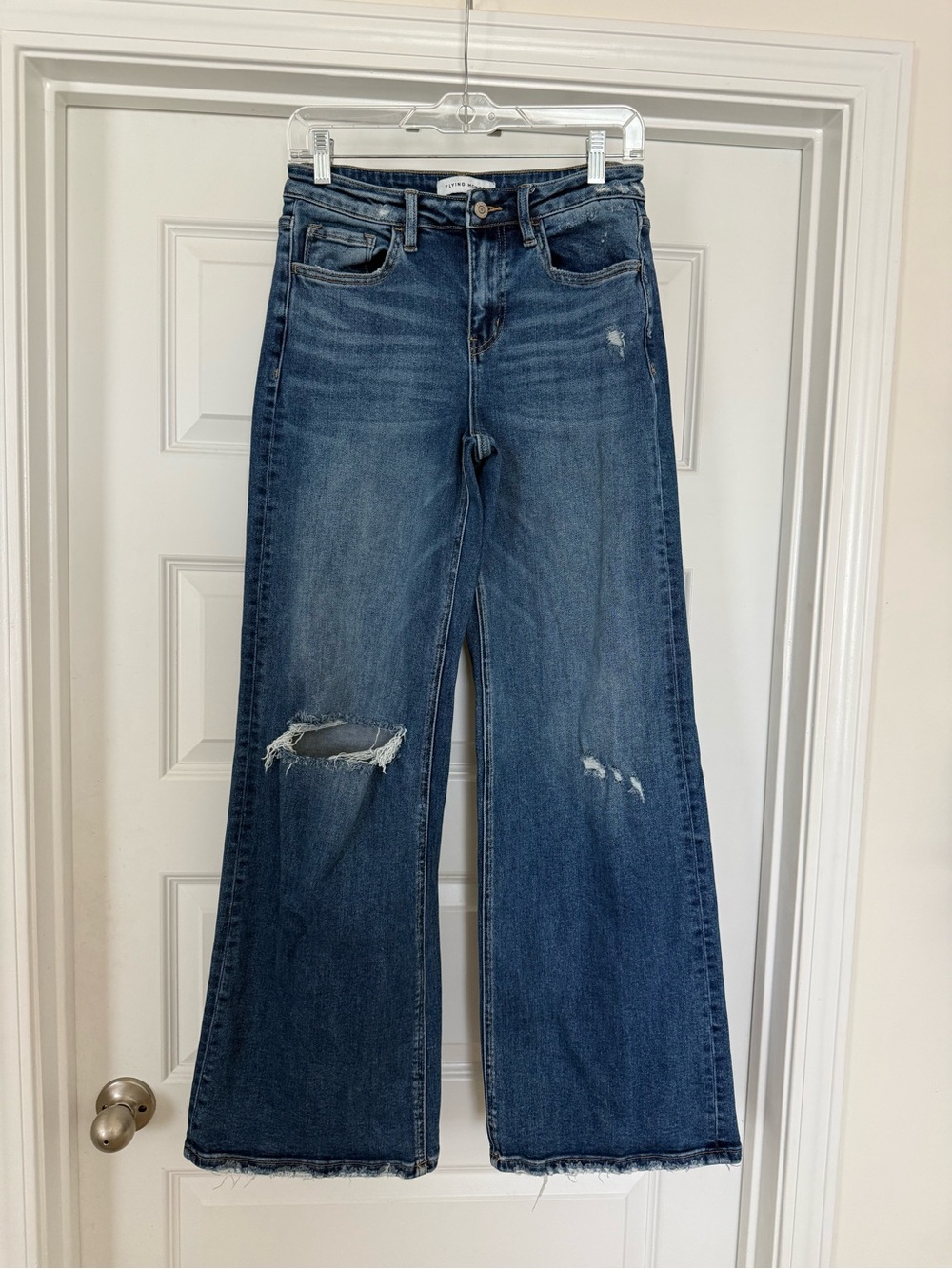 Flying Monkey Distressed Dark Blue Wide Leg Jeans